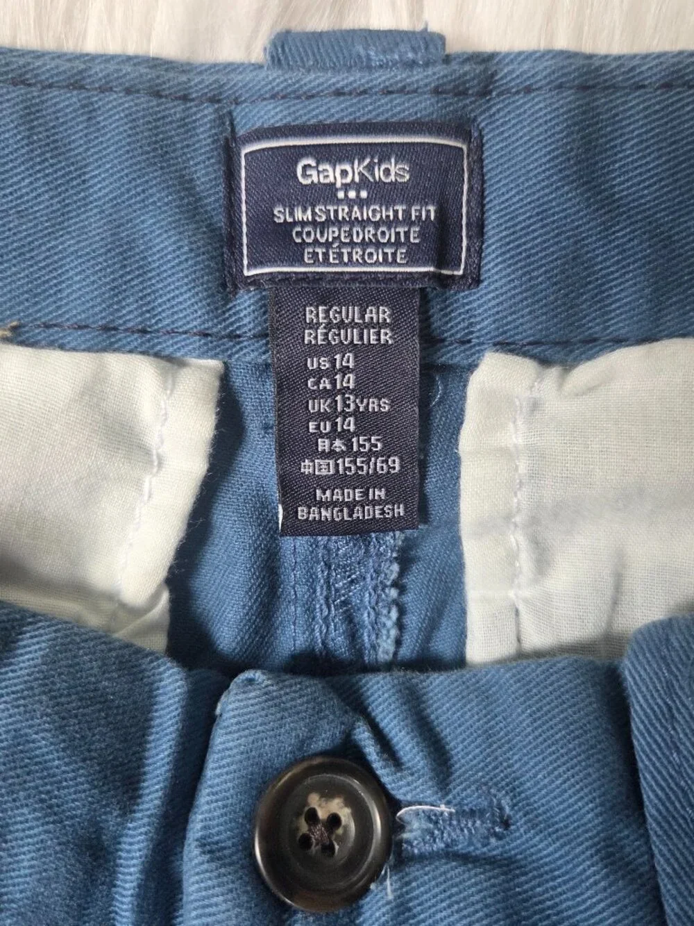 GapKids Boys' Slim Straight Fit Blue Stretch Skinny Khaki Chino Pants Size 14